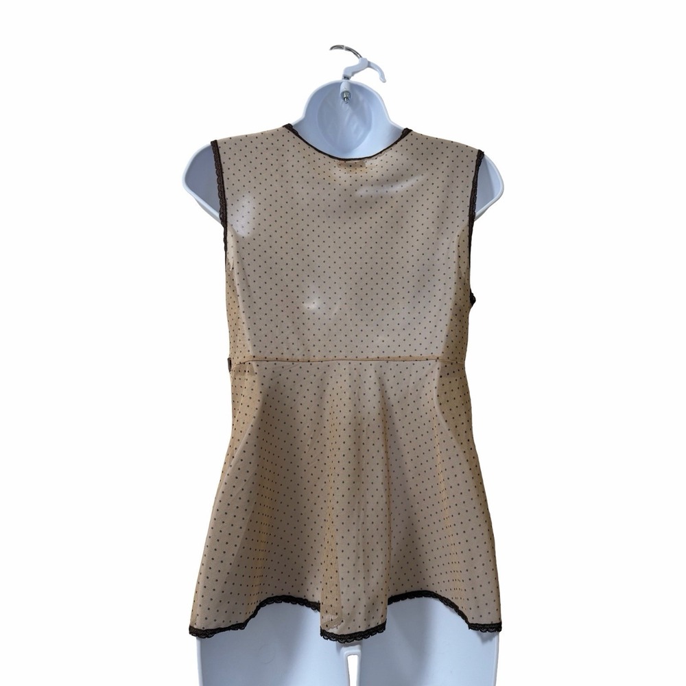 Womens Mesh Sheer Babydoll Lace Trim Tank Top Size L Beige Y2K Festival Fairy - Picture 4 of 7